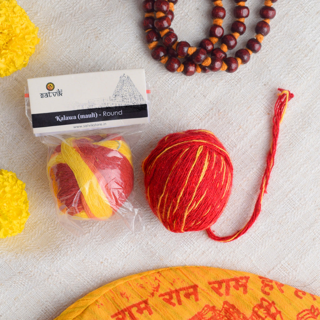 Pure Cotton Round Mauli Thread (Kalawa) Puja Store Online Pooja Items Online Puja Samagri Pooja Store near me www.satvikstore.in