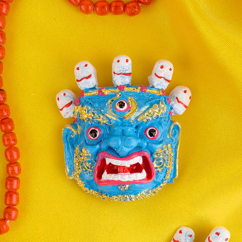 Buddhist/Tibetan 3D MahaKala Face Fridge Magnet – intricately designed with fierce protector deity, perfect for home or office decor. India’s Largest Pooja Accessories Brand – www.satvikstore.in