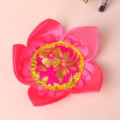Sacred satin Kamal Asan with lotus design and golden lace border for pooja and meditation. India’s Largest Pooja Accessories Brand - www.satvikstore.in