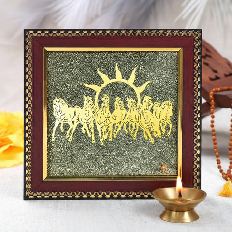 7 horses raw pyrite crystal frame for wealth and vastu benefits. India’s Largest Puja Accessories Brand- www.satvikstore.in