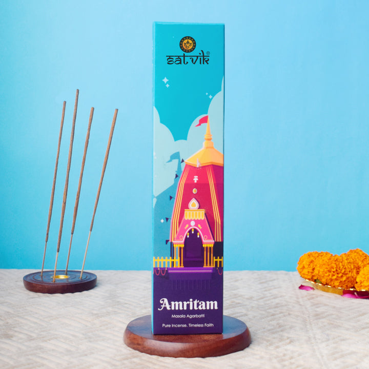 Amritam Pure Masala Incense Sticks pack for spiritual aroma, meditation, and relaxation. India’s Largest Pooja Accessories Brand - www.satvikstore.in