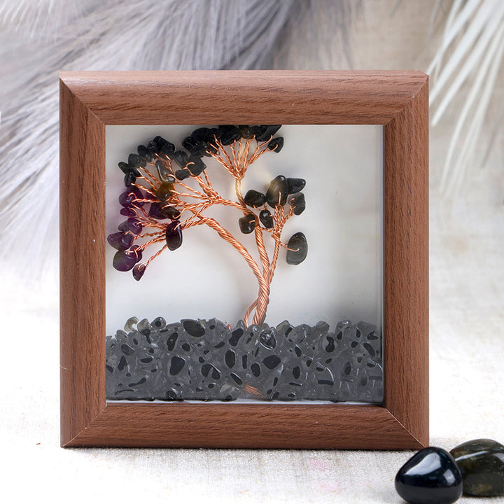 Black onyx crystal tree frame for protection and grounding. India’s Largest Puja Accessories Brand- www.satvikstore.in