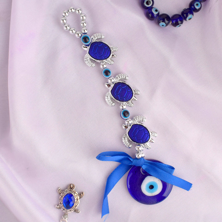 Blue Three-Turtle Evil Eye Hanging for car, door, or office – spiritual protection decor. India’s Largest Pooja Accessories Brand – www.satvikstore.in