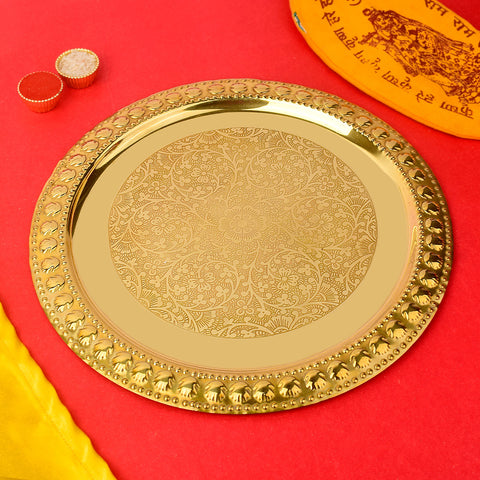 10-11 Inch brass butter puja thali with smooth traditional finish, ideal for aarti and Hindu religious ceremonies India’s Largest Pooja Accessories Brand – www.satvikstore.in

