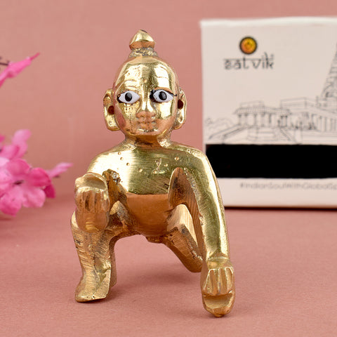 Brass Laddu Gopal Idol – Intricately crafted Bal Krishna statue in pure brass for temple and home puja décorIndia’s Largest Pooja Accessories Brand – www.satvikstore.in