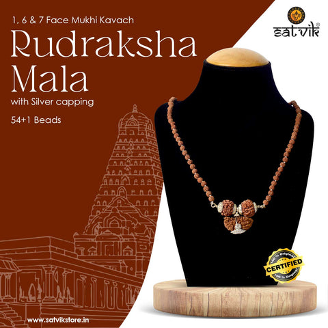 Certified Nepali 1, 6 & 7 Face Rudraksha Mala (Mukhi Kavach Silver Capping)