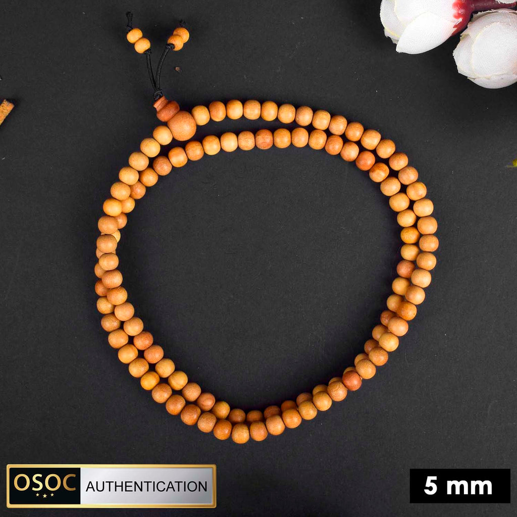 Certified 5mm 100% Original Mysore White Sandalwood Chandan Jap Mala. India’s Largest Pooja Accessories Brand - www.satvikstore.in