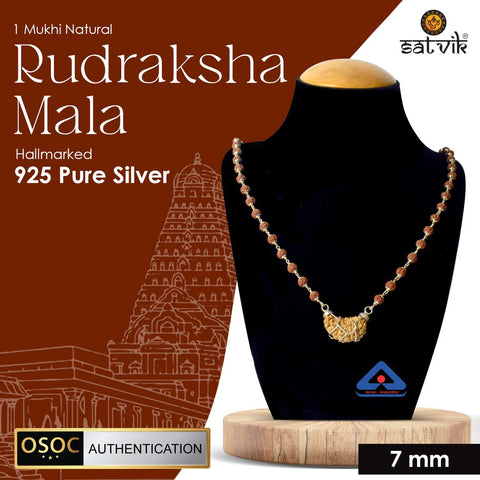 Certified & Authentic 1 Mukhi Rudraksh Mala With Silver Capping