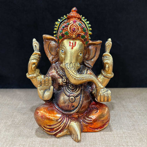 6.3 Inch Charming Brass Ganesha Idol – Finely Handcrafted Statue of Lord Ganesha, Representing Wisdom, Success, and Auspicious Beginnings for Home Temple and Spiritual Decor. No.1 Brass Idol Store www.satvikstore.in 