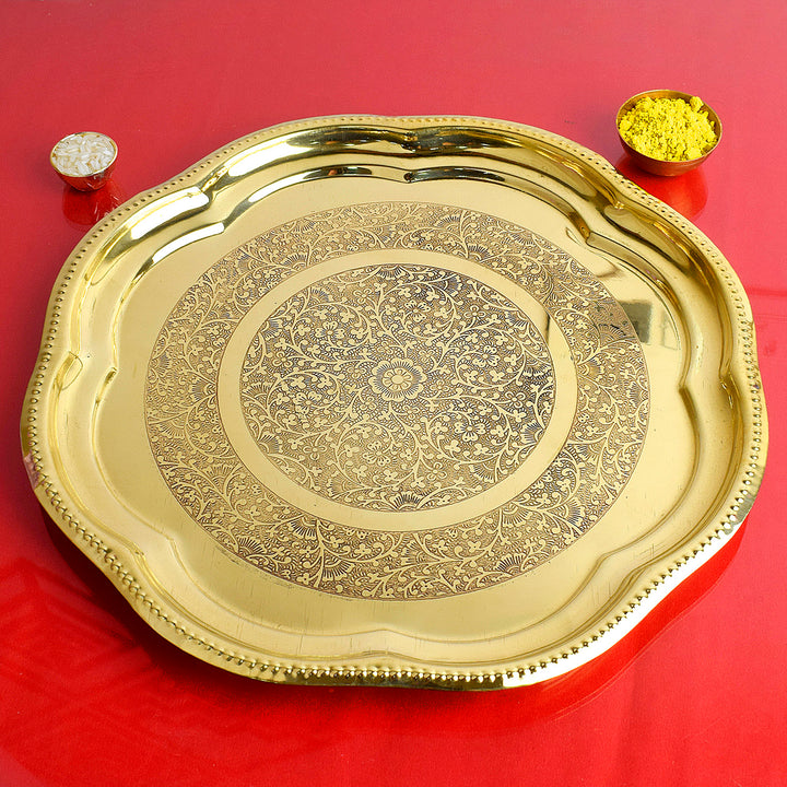 12 Inch Brass Decorative Enrgaved Aarti Puja Thali Puja Store Online Pooja Items Online Puja Samagri Pooja Store near me www.satvikstore.in