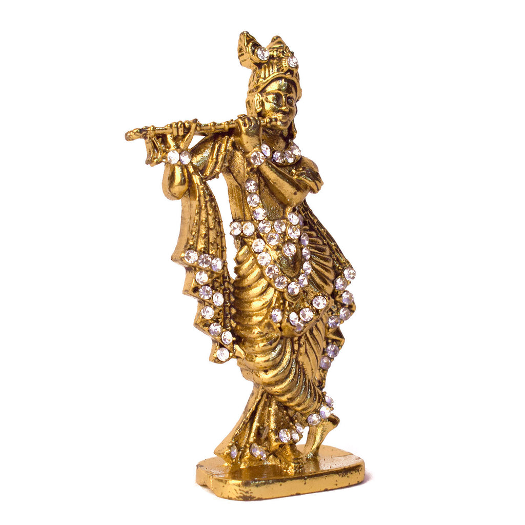 Metal Krishna Statue (Golden) Puja Store Online Pooja Items Online Puja Samagri Pooja Store near me www.satvikstore.in