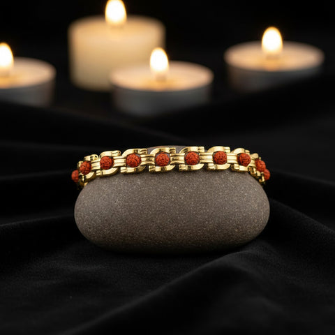 Certified Rudraksha gold plated bracelet with premium IGP coating – spiritual adjustable bracelet made with authentic Rudraksha beads. India’s Largest Pooja Accessories Brand - www.satvikstore.in