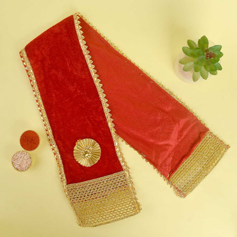 Elegant red Angvastra Patka Dupatta for festive occasions and traditional ceremonies, crafted from soft fabric for spiritual and cultural wear. India’s Largest Pooja Accessories Brand – www.satvikstore.in