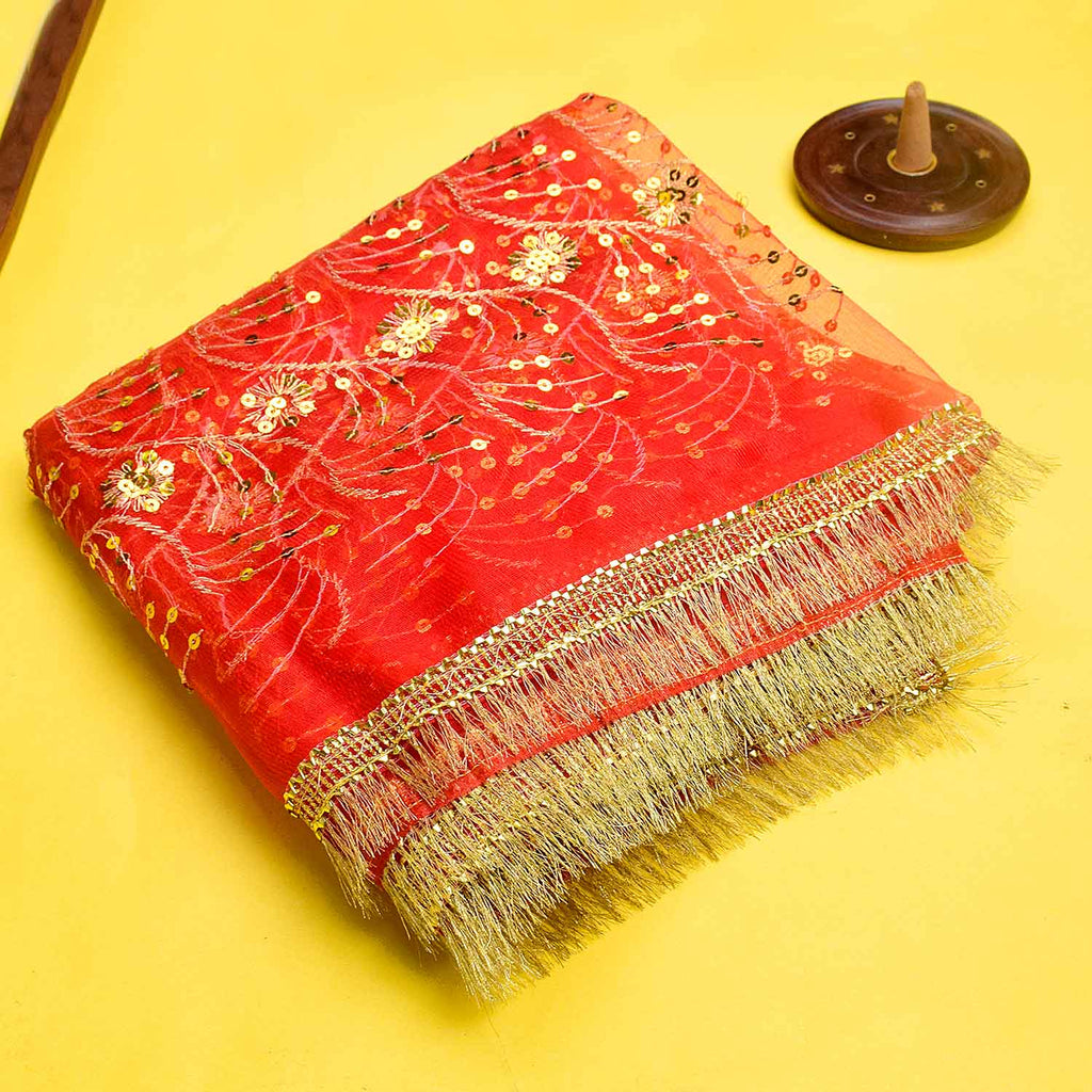 Beautiful 74x45 inch Embroidered Mata Chunri with intricate embroidery and premium fabric for Mata idol decoration – India’s Largest Pooja Accessories Brand – www.Satvikstore.in