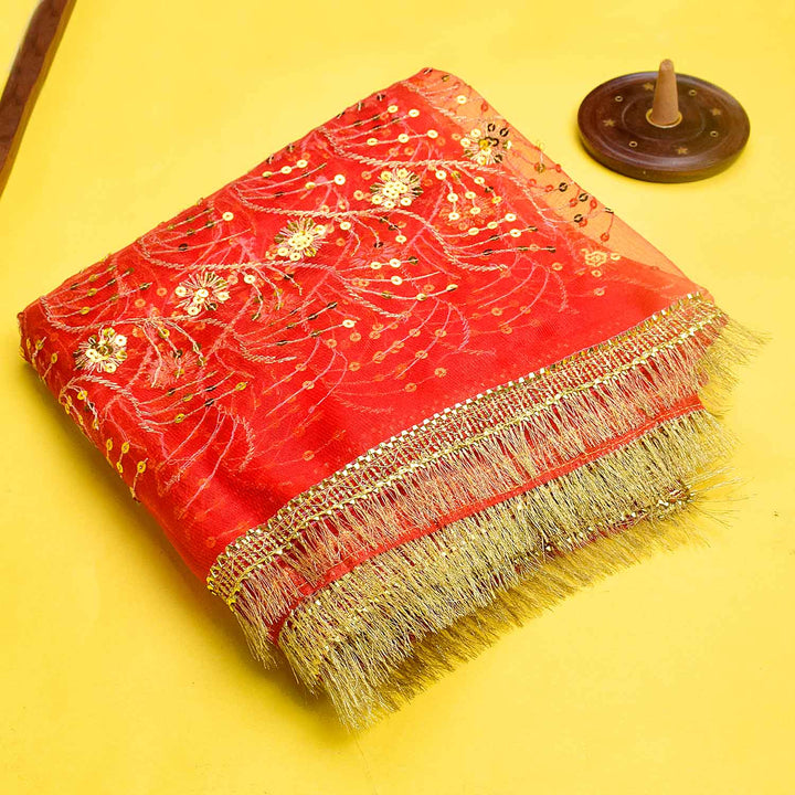 Beautiful 74x45 inch Embroidered Mata Chunri with intricate embroidery and premium fabric for Mata idol decoration – India’s Largest Pooja Accessories Brand – www.Satvikstore.in