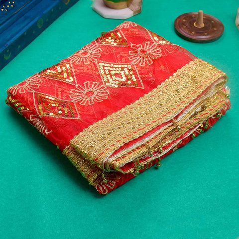 Vibrant 74x43 inch Festive Mata Chunri with delicate embroidery for religious ceremonies and pooja rituals – India’s Largest Pooja Accessories Brand – www.Satvikstore.in