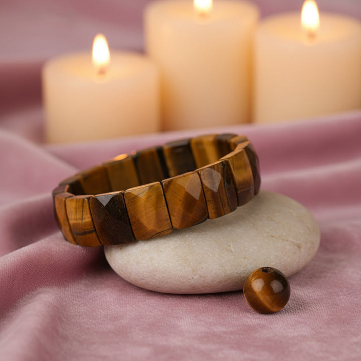 Flat beaded tiger eye healing stone bracelet with 8mm natural beads. India’s Largest Pooja Accessories Brand - www.satvikstore.in