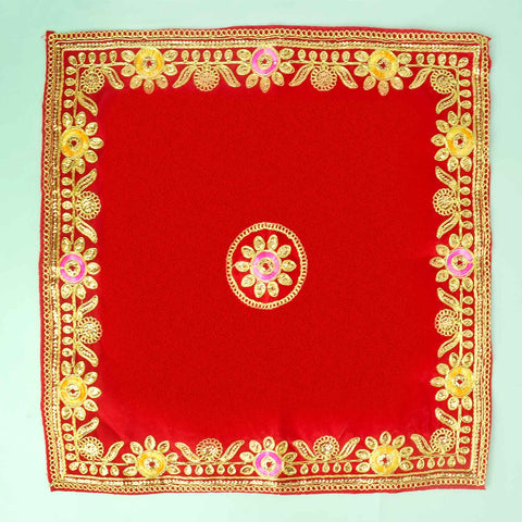 Flower Designer Velvet Aasan 16x16 Inch Pack of 4 with Golden Lace Border. India’s Largest Pooja Accessories Brand - www.satvikstore.in