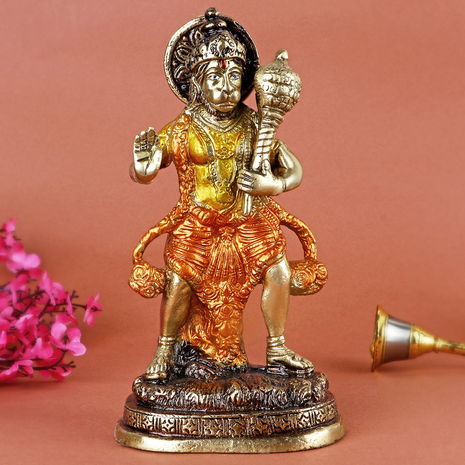 6.5 Inch Graceful Brass Hanuman Bajrangbali Statue – A beautifully crafted idol of Lord Hanuman, symbolizing strength, courage, and devotion, perfect for temple or home decor. No.1 Brass Idol Store www.satvikstore.in 
