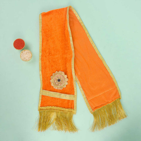 Graceful Orange Patka/Duppata/Angvastra – Available in 22 and 32 inches, vibrant orange devotional cloth ideal for puja, temple ceremonies, and spiritual attire. India’s Largest Pooja Accessories Brand – www.satvikstore.in