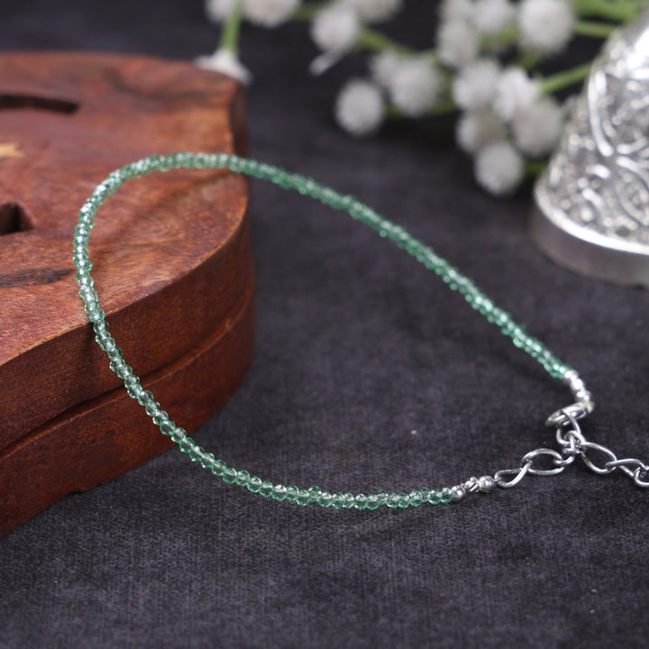Green jade healing stone anklet for peace and good luck. India’s Largest Puja Accessories Brand- www.satvikstore.in