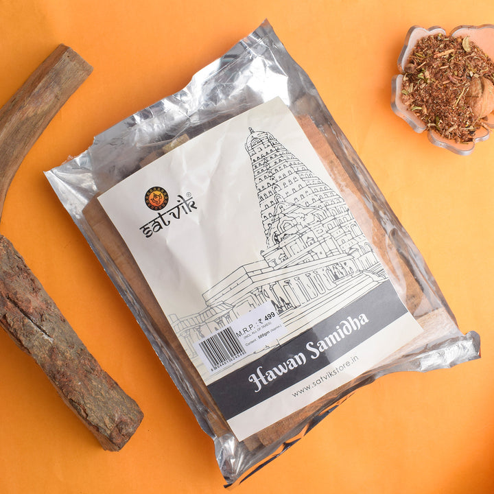 Hawan Samidha 500Gm (Pure Mango Wood) is essential for performing hawan or fire rituals, made from high-quality, pure mango wood. It ensures the purity and effectiveness of the fire ceremony, bringing positive energy and spiritual benefits – India’s Largest Pooja Accessories Brand – www.satvikstore.in