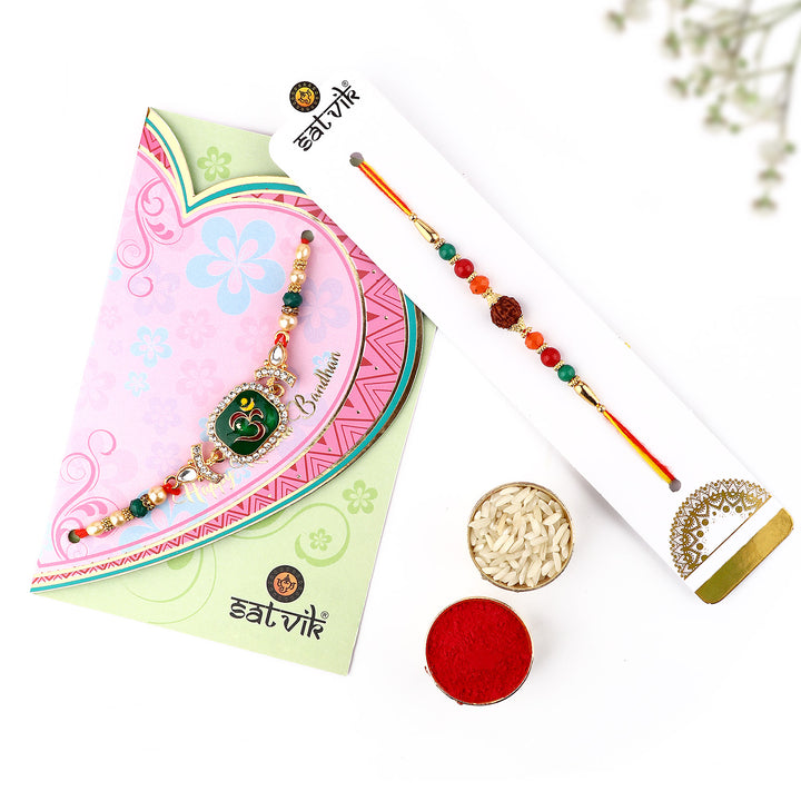 Browse our exclusive collection of Rakhi online 2023. Choose a stunning Rakhi set of 2 for your beloved brother, bhaiya, or bhai. Discover designer Rakhi and beautiful Rakhi options. Send Rakhi and Rakhi combos abroad with ease. Explore Indian Rakhi and find the perfect Rakhi gift at SatvikStore.in."