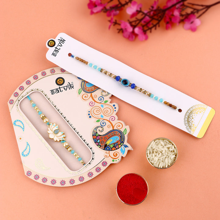 Browse our exclusive collection of Rakhi online 2023. Choose a stunning Rakhi set of 2 for your beloved brother, bhaiya, or bhai. Discover designer Rakhi and beautiful Rakhi options. Send Rakhi and Rakhi combos abroad with ease. Explore Indian Rakhi and find the perfect Rakhi gift at SatvikStore.in."