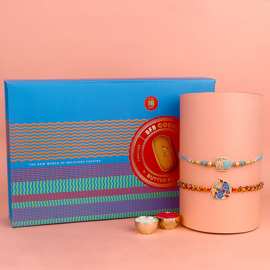 Image of a beautifully designed Rakhi with sweets, the perfect combination of tradition and sweetness for Raksha Bandhan celebration. Shop now at SatvikStore.in. #Rakhi #RakhiOnline #SendRakhi #DesignerRakhi #BeautifulRakhi #LatestRakhi #NewRakhi #ModernRakhi"