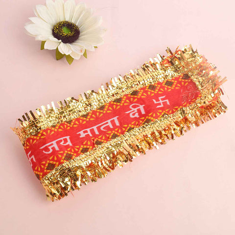 Set of 12 Jai Mata Di Patti in red and gold, each 95 cm by 6 cm, ideal for pooja decoration and temple rituals – India’s Largest Pooja Accessories Brand – www.Satvikstore.in