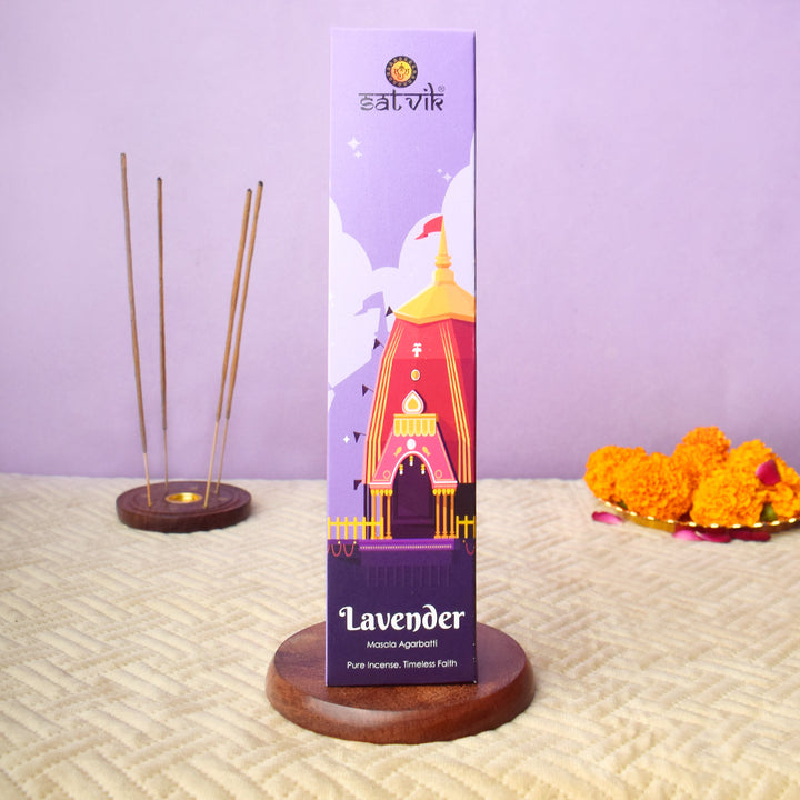 Lavender Pure Masala Incense Sticks box for relaxation, aromatherapy, and meditation. India’s Largest Pooja Accessories Brand - www.satvikstore.in