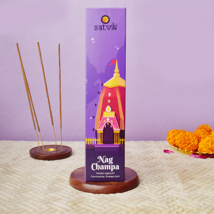 Nag Champa Pure Masala Incense Sticks pack for pooja, meditation, and spiritual aroma. India’s Largest Pooja Accessories Brand - www.satvikstore.in