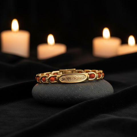 Certified Om Namah Shivay gold plated bracelet with premium IGP coating – adjustable spiritual bracelet dedicated to Lord Shiva. India’s Largest Pooja Accessories Brand - www.satvikstore.in