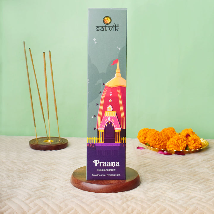 Praana Pure Masala Incense Sticks pack for relaxation, pooja, and divine fragrance. India’s Largest Pooja Accessories Brand - www.satvikstore.in