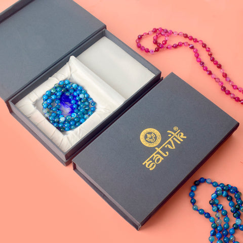 Premium Hakik Jap Mala with Blue Hakik Beads – A Spiritual Meditation Mala for Communication, Inner Peace, and Emotional Balance. India’s Premium Hakik Jap Mala Store - www.satvikstore.in
