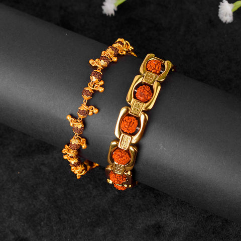 Premium PVD Coated Gold Plated Rudraksha Bracelet Combo