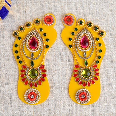 Prosperity Imprints Laxmi Charan Sticker – Divine footprints of Goddess Lakshmi in sticker form, symbolizing wealth, grace, and auspiciousness for pooja and home decor. 
India’s Largest Pooja Accessories Brand – www.satvikstore.in 