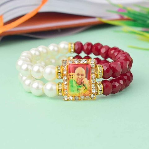 Serene Guruji Swaroop Bracelet (Assorted) with white pearls and assorted colored beads in a half-and-half design, perfect for daily wear, satsang, and spiritual gifting – India’s Largest Pooja Accessories Brand – www.satvikstore.in