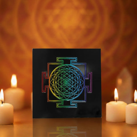 Shree Yantra Black Obsidian Plate