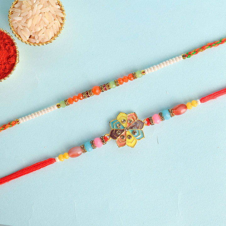 Set of 2 Traditional Rakhis for Brothers with Roli Chawal and Ram Sita Stickers – Raksha Bandhan Gift Pack. India’s Largest Pooja Accessories Brand - www.satvikstore.in