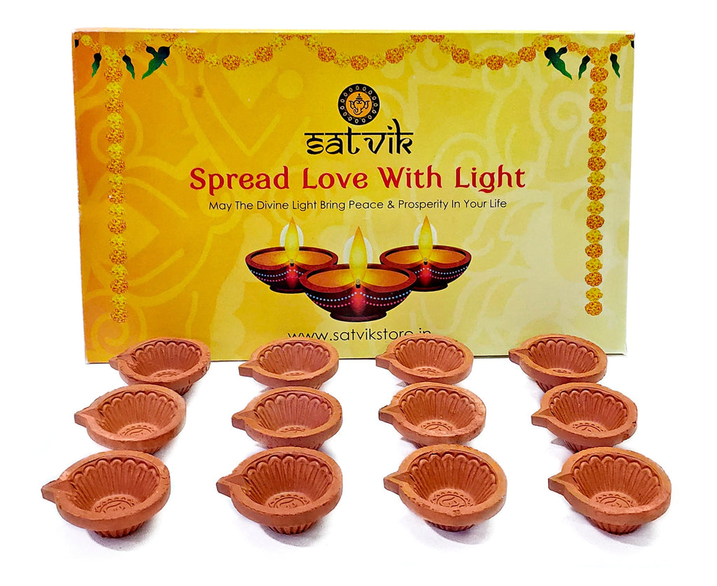 Earthen Clay Diya 12 Pc Set (Om) Puja Store Online Pooja Items Online Puja Samagri Pooja Store near me www.satvikstore.in