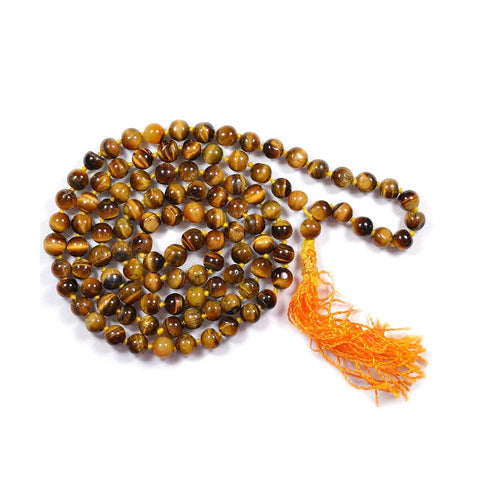 108 Beads Tiger Eye Jaap Mala made from natural brown-golden tiger eye crystals, ideal for power, protection, and meditation practices India’s Premium Jap Mala Store - www.satvikstore.in