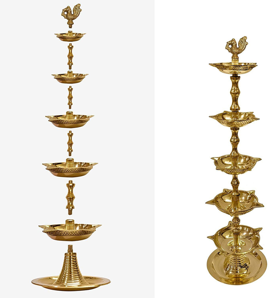 Brass 5 Step Peacock Inauguration Diya Puja Store Online Pooja Items Online Puja Samagri Pooja Store near me www.satvikstore.in