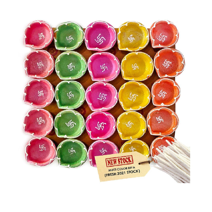 Multi Color Clay Diya 25 Pc Set Puja Store Online Pooja Items Online Puja Samagri Pooja Store near me www.satvikstore.in