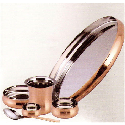 Copper Round Thali Set (14 Inch), a traditional and elegant copper dining set perfect for serving meals during festive occasions, pooja rituals, and daily use. 
India’s Largest Pooja Accessories Brand – www.satvikstore.in 