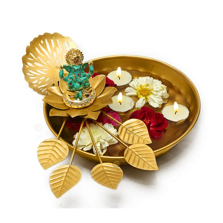 Eden Floral Metal Lotus Leaf Designer Urli For Living Room Puja Store Online Pooja Items Online Puja Samagri Pooja Store near me www.satvikstore.in