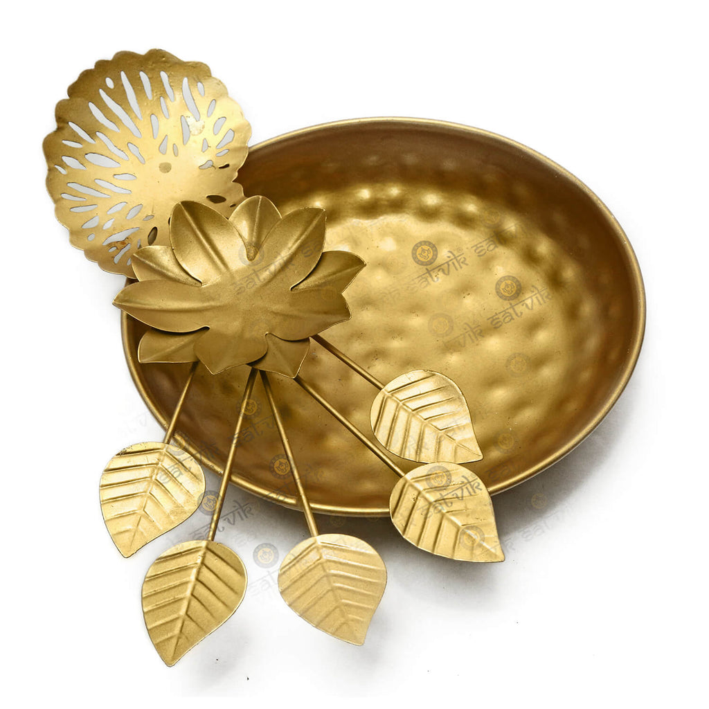 Eden Floral Metal Lotus Leaf Designer Urli For Living Room Puja Store Online Pooja Items Online Puja Samagri Pooja Store near me www.satvikstore.in