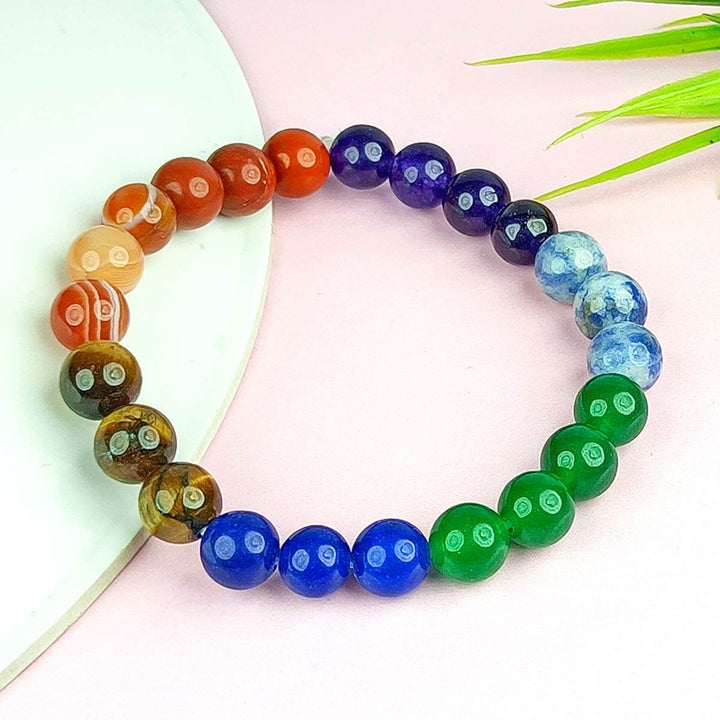 Authentic 7 Chakra Bracelet with natural gemstones for Reiki healing, meditation, and energy balance.  India’s Largest Pooja Accessories Brand – www.satvikstore.in